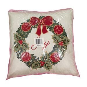 Arlee Decorative Throw Pillow 18x18" Joy Wreath  Embroidered Rhinestone